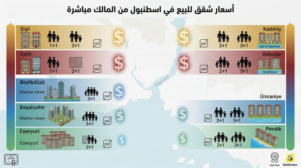أسعار شقق للبيع في اسطنبول من المالك مباشرة (الجانب الأوروبي)